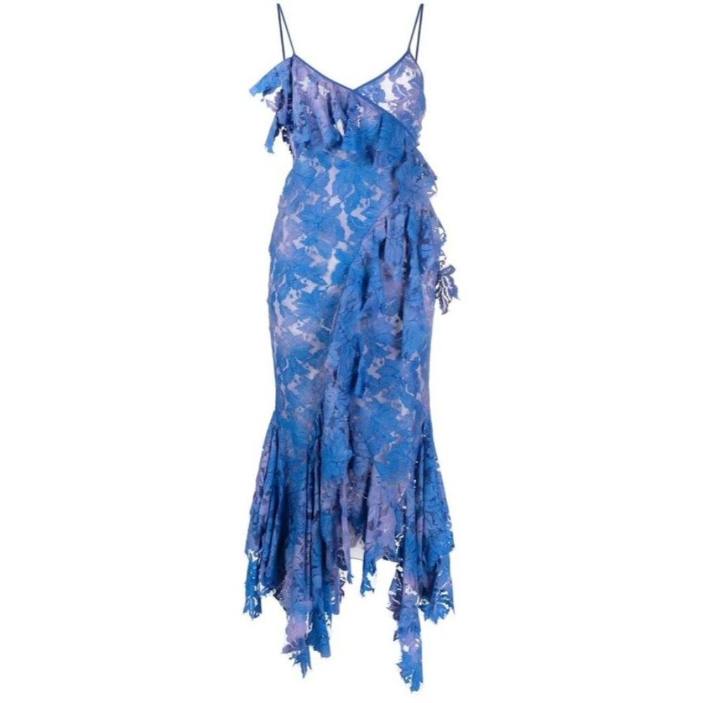 NWT $3750 The Attico Thelma Lace Draped Long Dress Violet Size 4